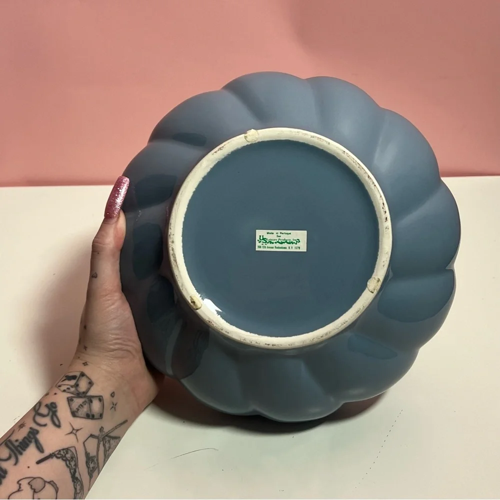 Vintage 89s retro art deco mid century blue planter catch all - Picture 5 of 8